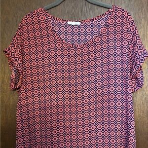Orange and Navy Geometric Print Top